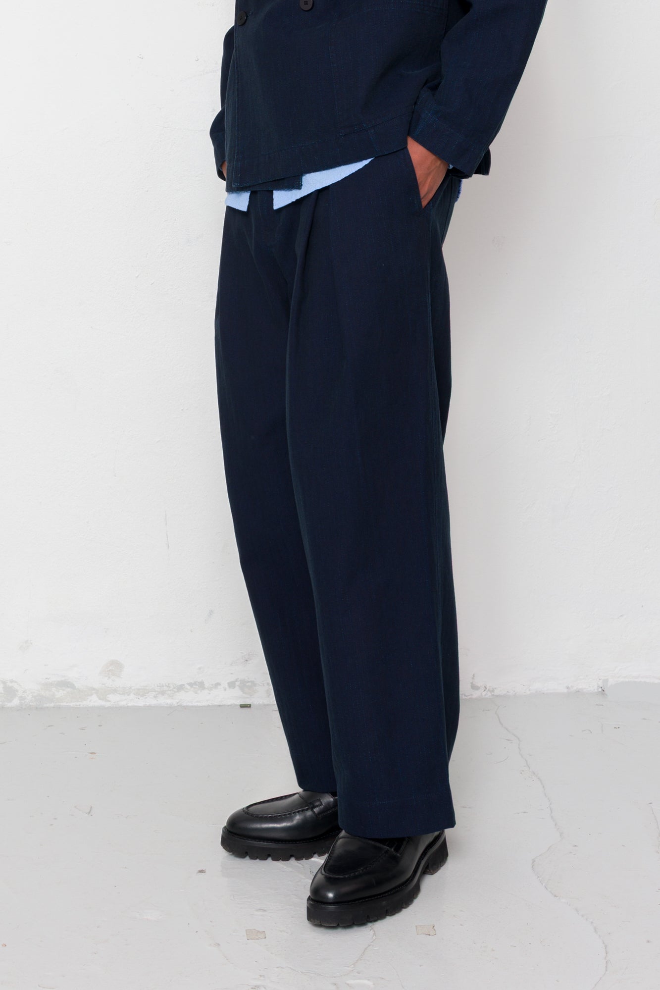 Folk Folk Easy Fit Trouser - Deep Indigo Herringbone