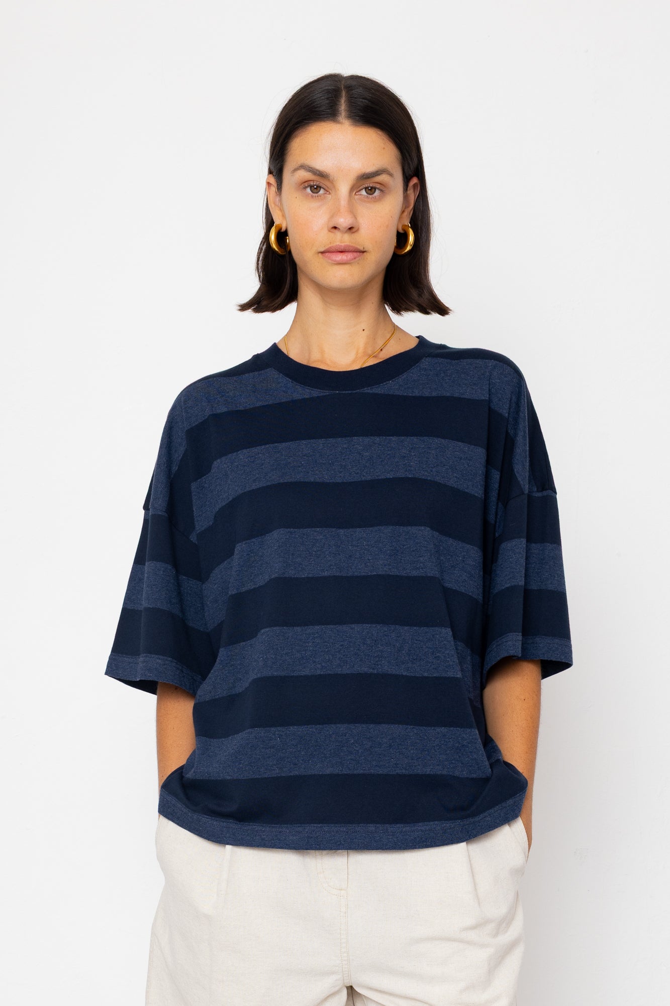 Folk | Folk Boyfriend T-Shirt - Navy / Blue Stripe