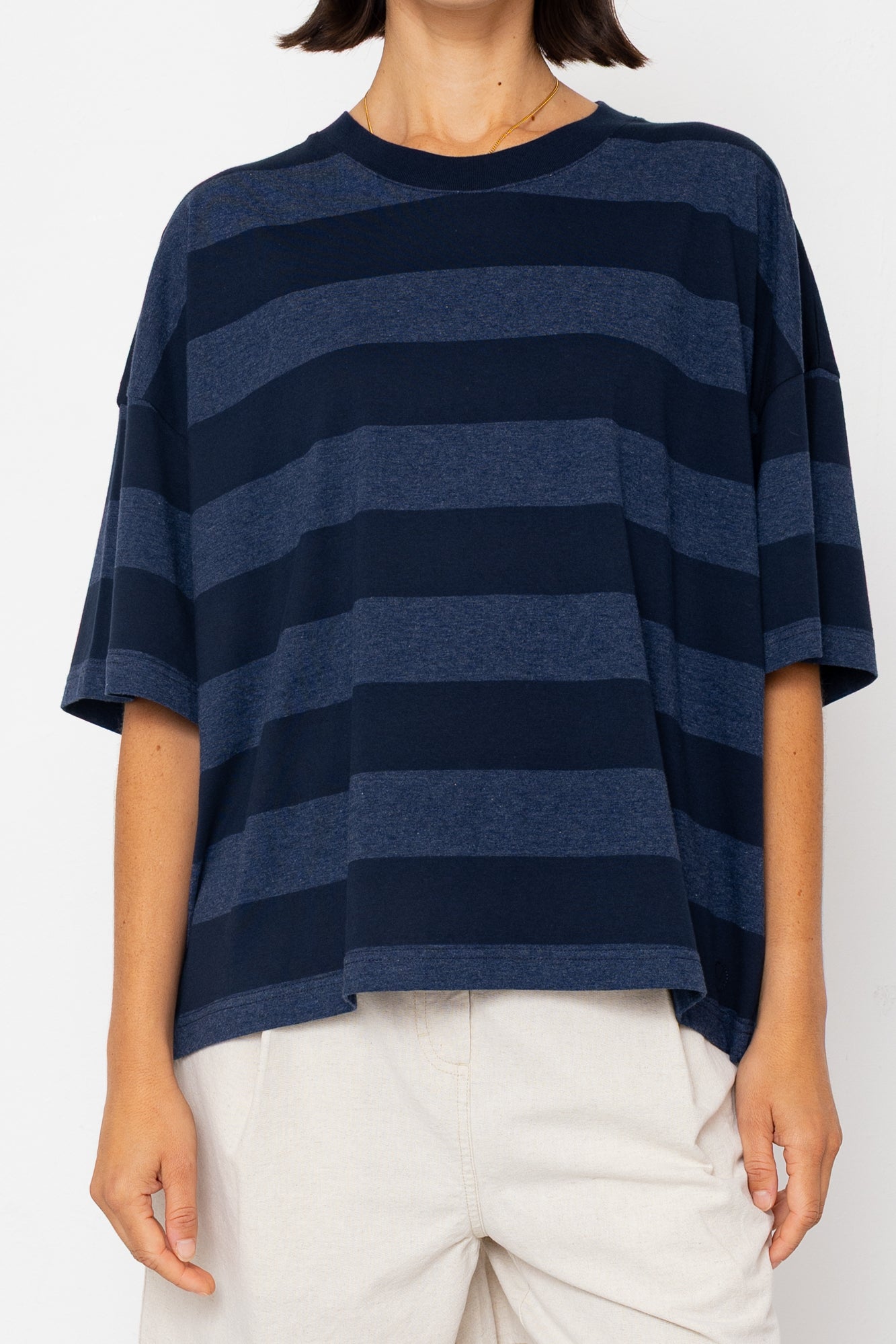 Folk | Folk Boyfriend T-Shirt - Navy / Blue Stripe
