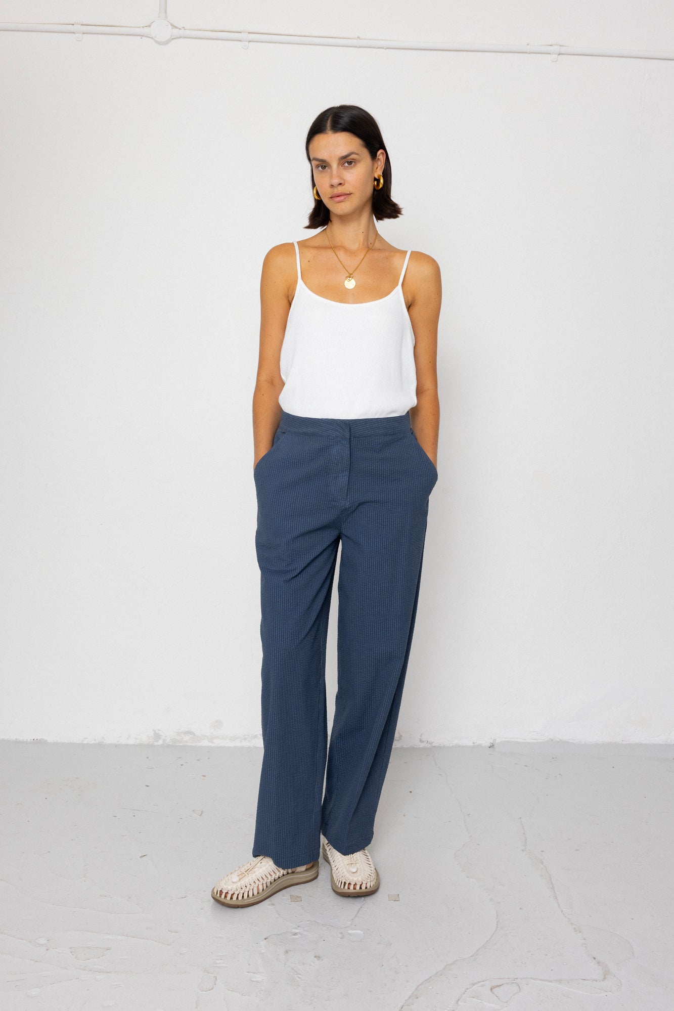 Folk | Folk Suit Trousers - Soft Indigo Overdyed Stripe