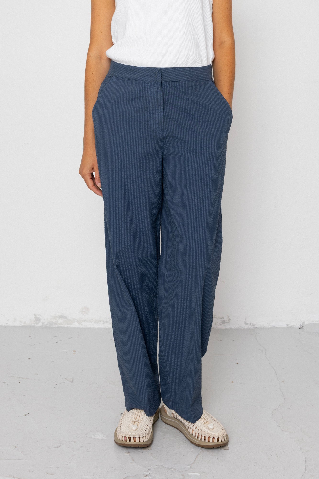 Folk | Folk Suit Trousers - Soft Indigo Overdyed Stripe