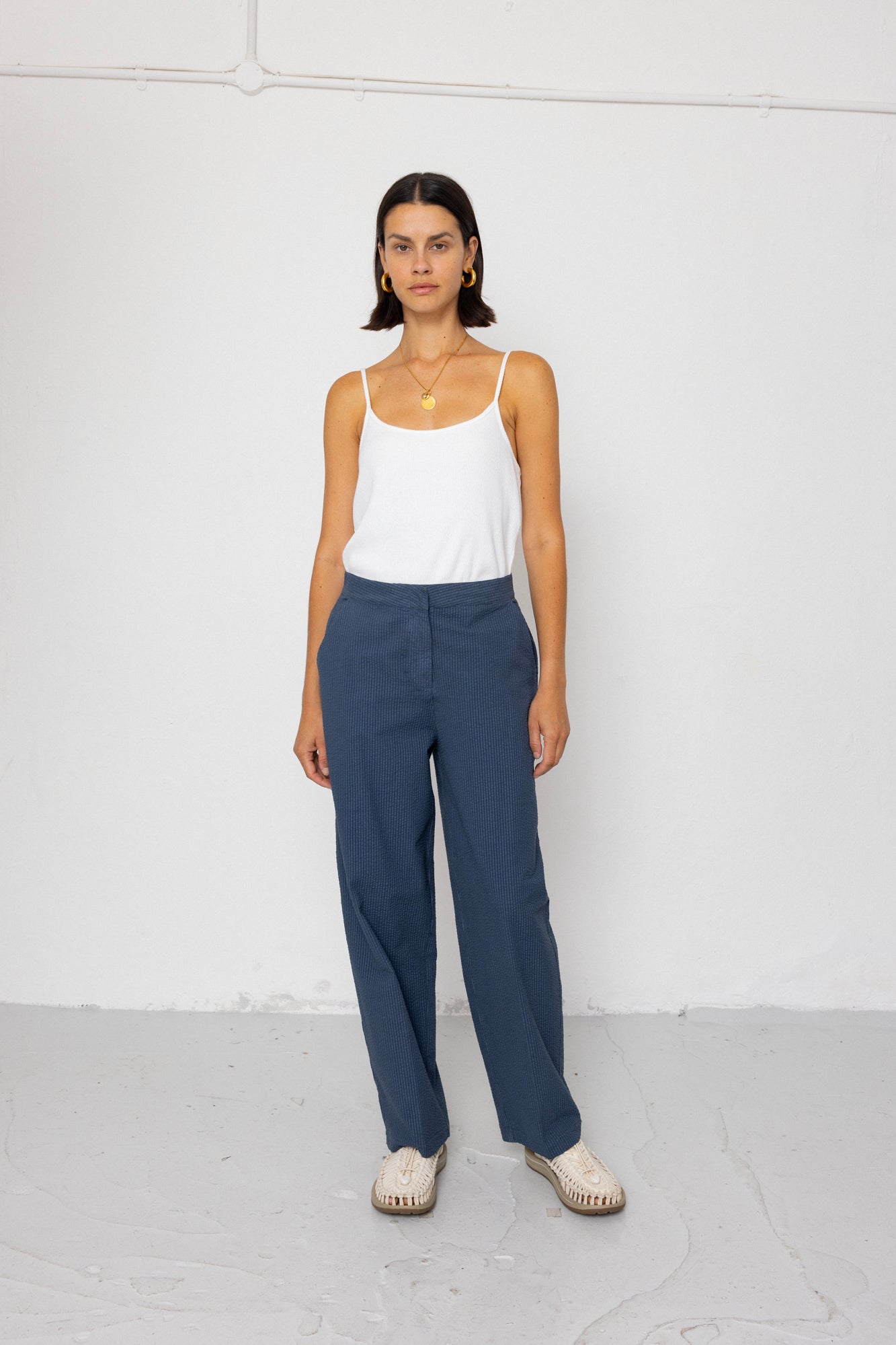 Folk | Folk Suit Trousers - Soft Indigo Overdyed Stripe