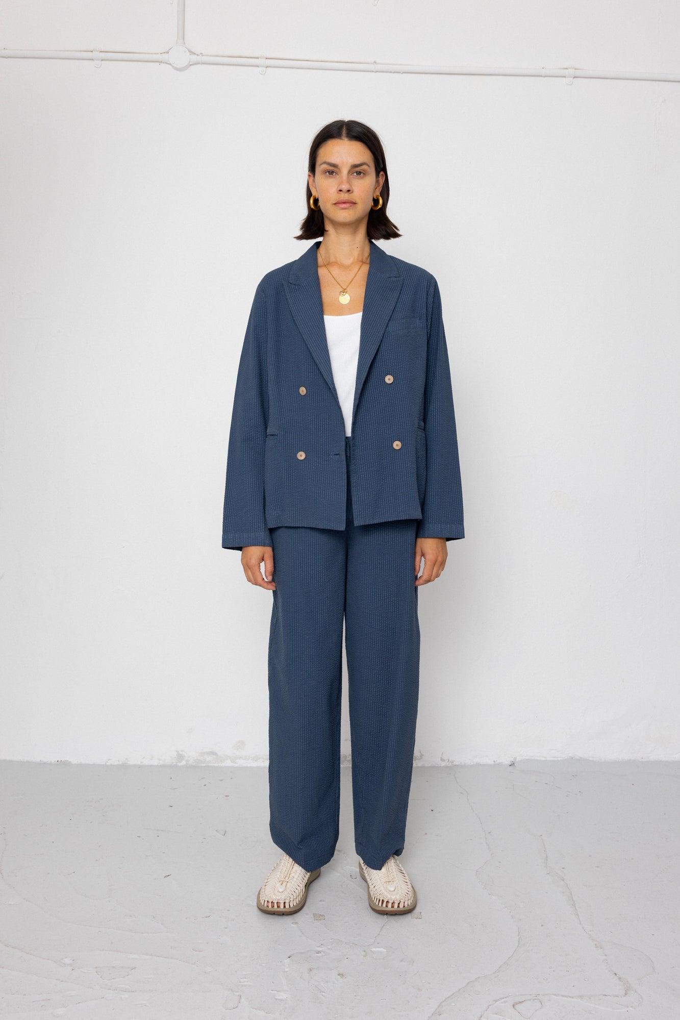 Folk | Folk Suit Trousers - Soft Indigo Overdyed Stripe