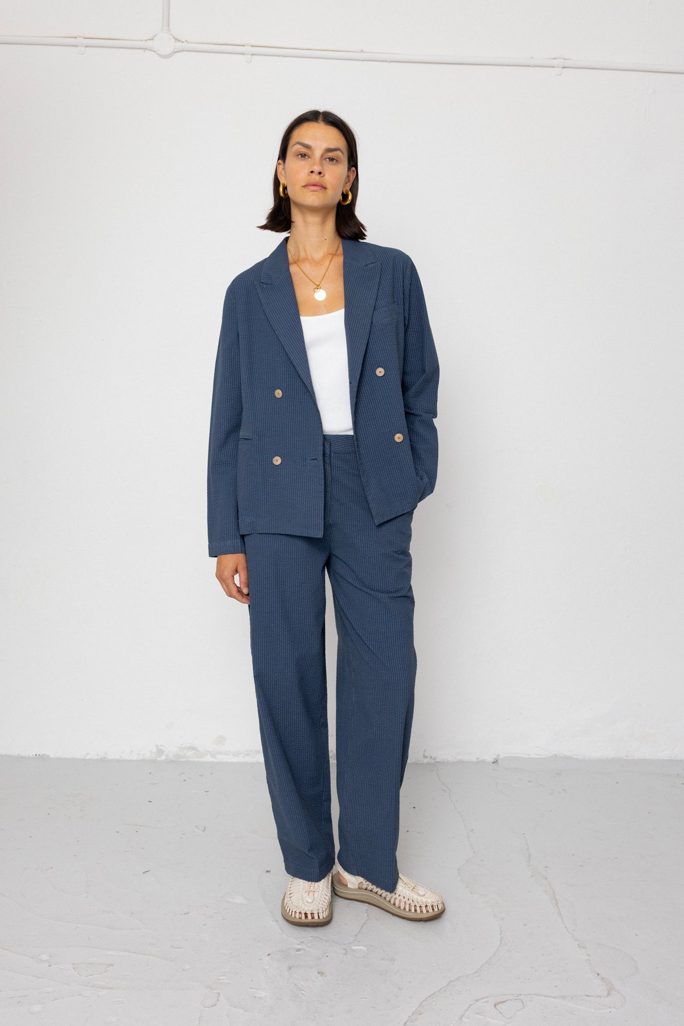 Folk | Folk Suit Trousers - Soft Indigo Overdyed Stripe