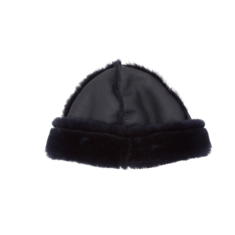 Cawley - Sheepskin Seam Leather Hat - Navy