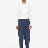 Wide Fit Trouser - Soft Navy Herringbone