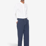 Wide Fit Trouser - Soft Navy Herringbone