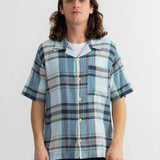 Short Sleeve Soft Collar Shirt - Ocean Blue Check