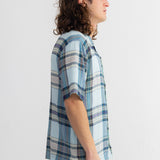 Short Sleeve Soft Collar Shirt - Ocean Blue Check