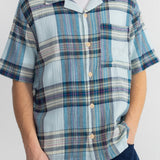 Short Sleeve Soft Collar Shirt - Ocean Blue Check