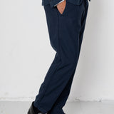 Fixed Waistband Cotton Linen Trouser - Dark Navy