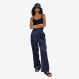 Pleated Pant - Navy Satin