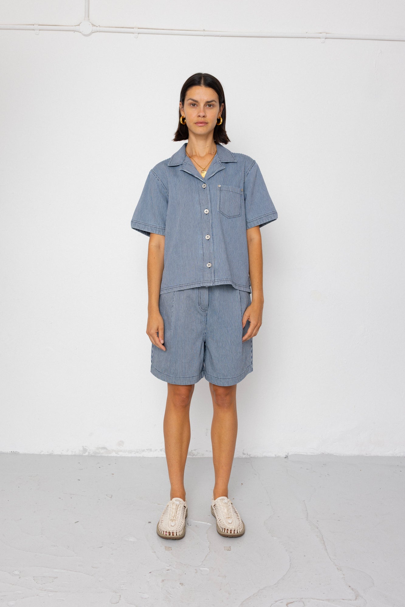 Folk | Folk Workers Short Sleeve Shirt - Indigo Ticking Stripe