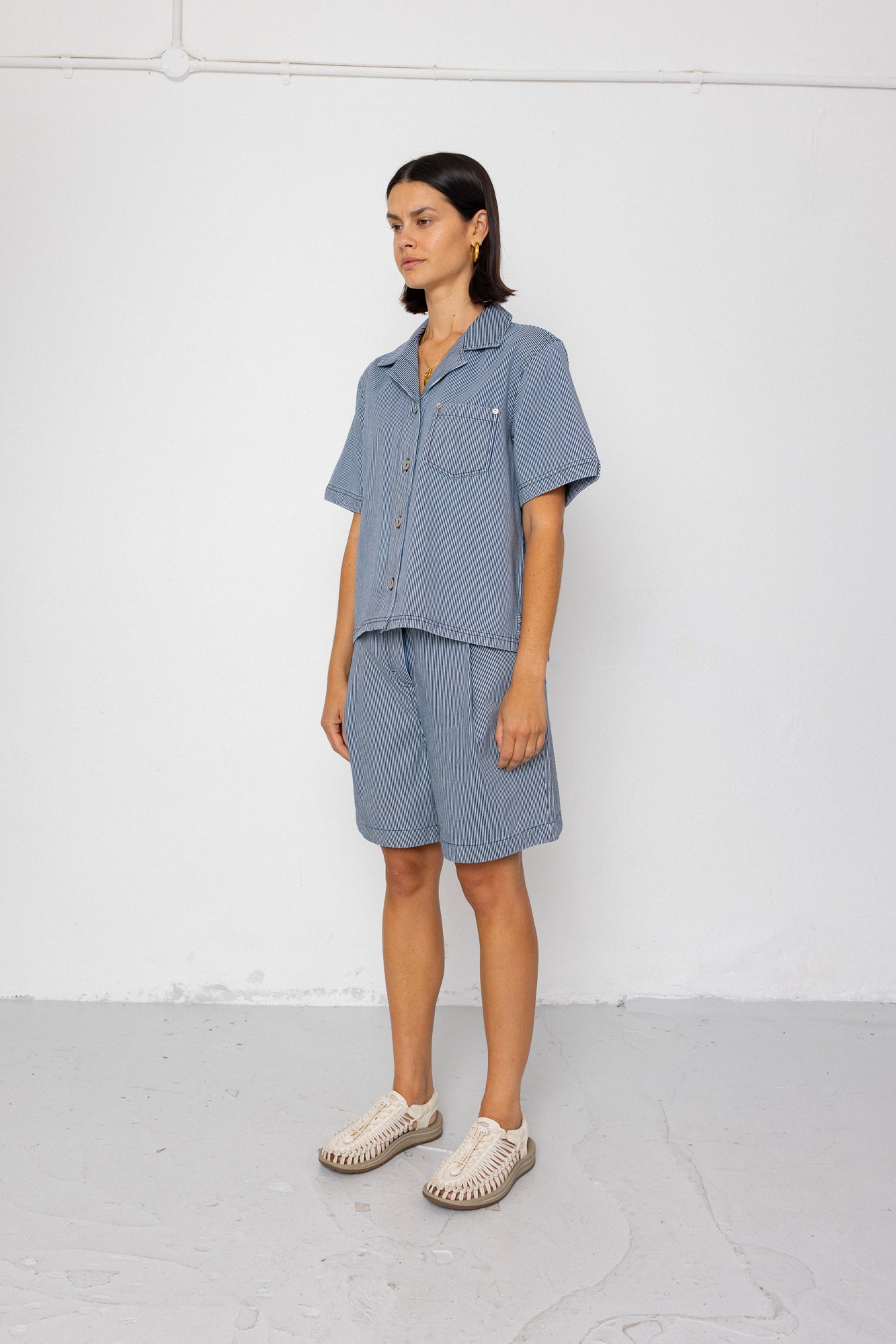 Folk | Folk Workers Short Sleeve Shirt - Indigo Ticking Stripe