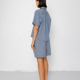 Folk | Folk Workers Short Sleeve Shirt - Indigo Ticking Stripe