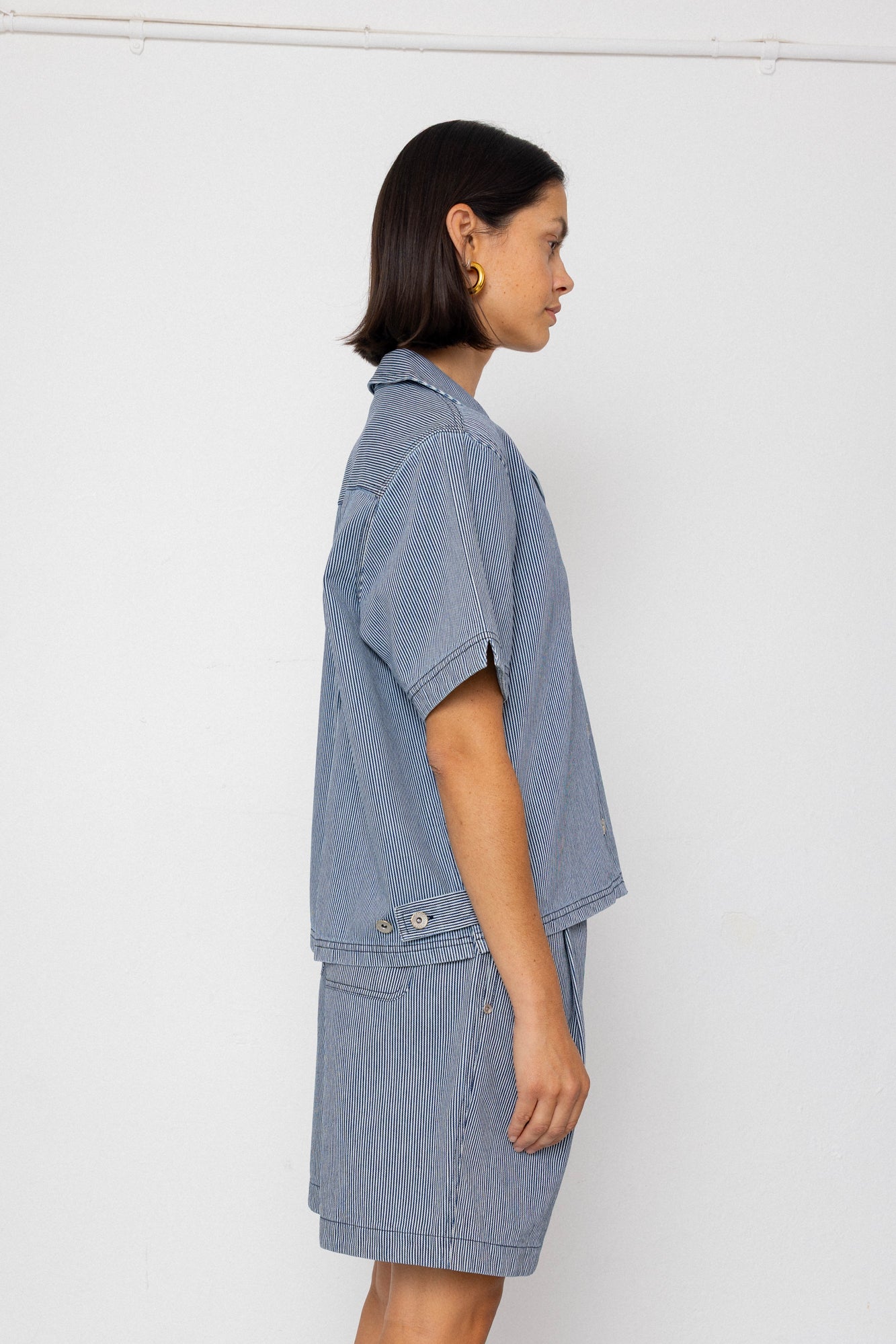 Folk | Folk Workers Short Sleeve Shirt - Indigo Ticking Stripe