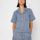 Folk | Folk Workers Short Sleeve Shirt - Indigo Ticking Stripe