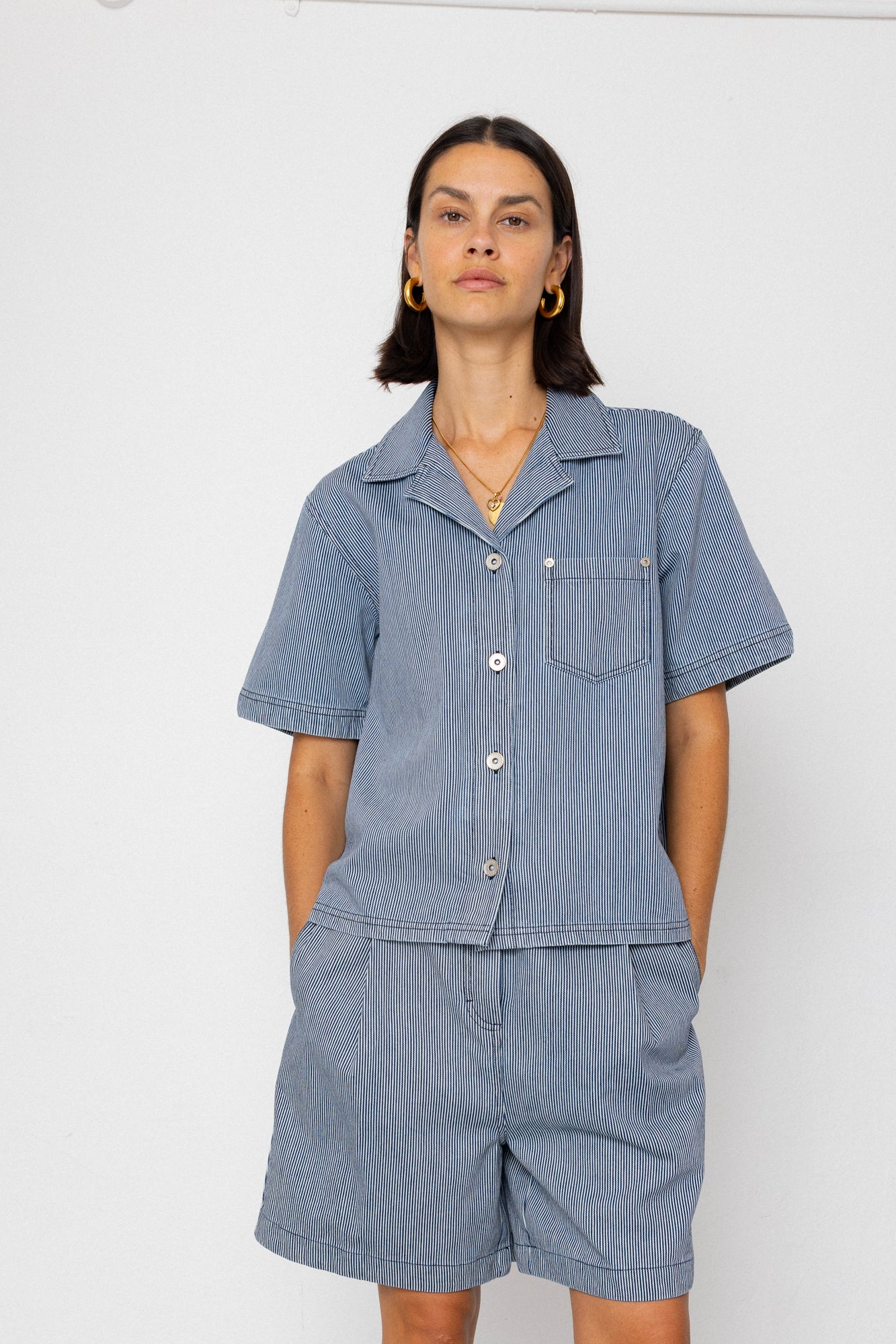 Folk | Folk Workers Short Sleeve Shirt - Indigo Ticking Stripe