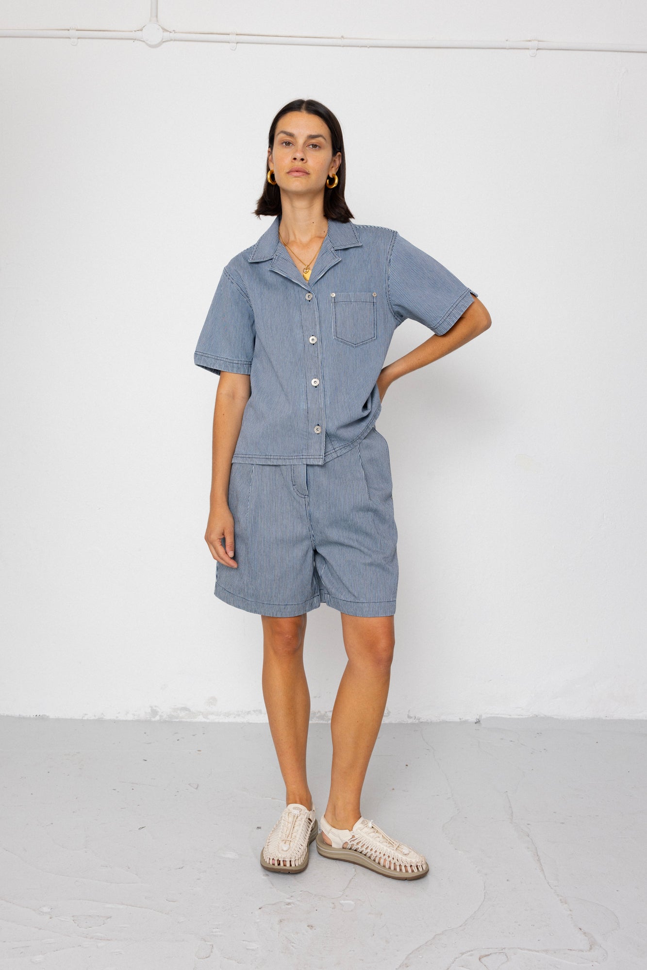 Folk | Folk Workers Short Sleeve Shirt - Indigo Ticking Stripe