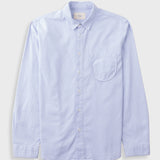 Light blue shirt laid flat against a light grey background