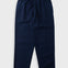 Navy trousers with an elasticated waistband, laid flat against a light grey background