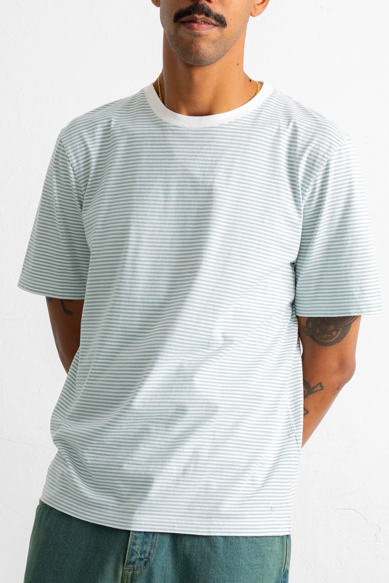 Folk | Folk 1x1 Striped T-Shirt - Blue Oxide / Ecru