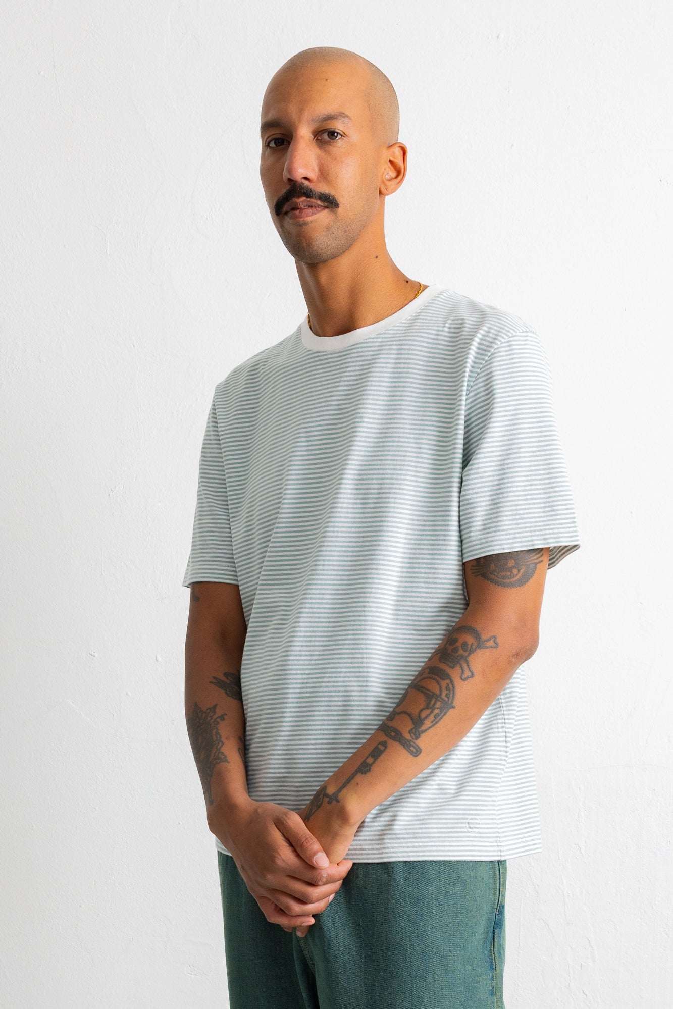 Folk | Folk 1x1 Striped T-Shirt - Blue Oxide / Ecru