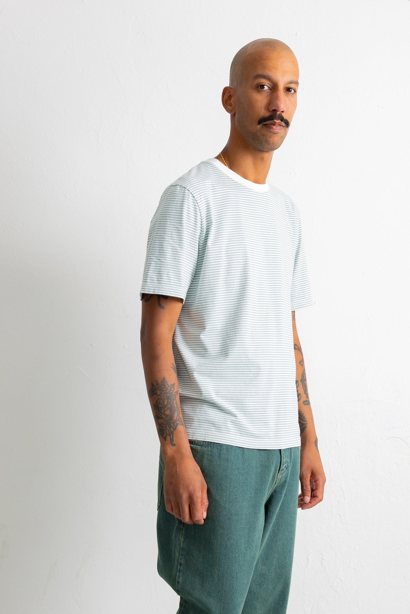 Folk | Folk 1x1 Striped T-Shirt - Blue Oxide / Ecru