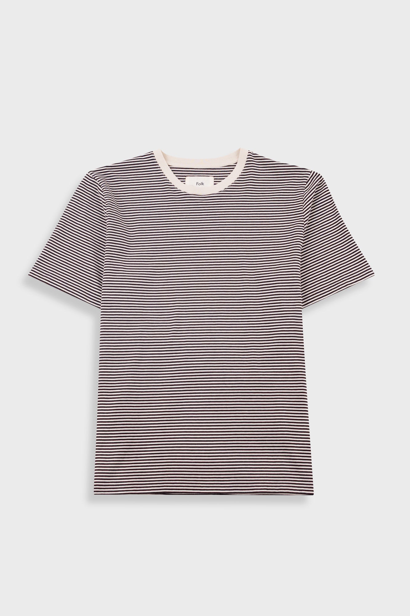 Striped t-shirt with a white collar on a light gray background