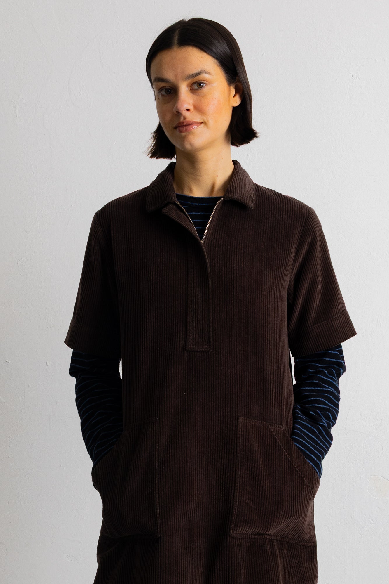 A-Line Zip Dress - Chocolate Chunky Cord