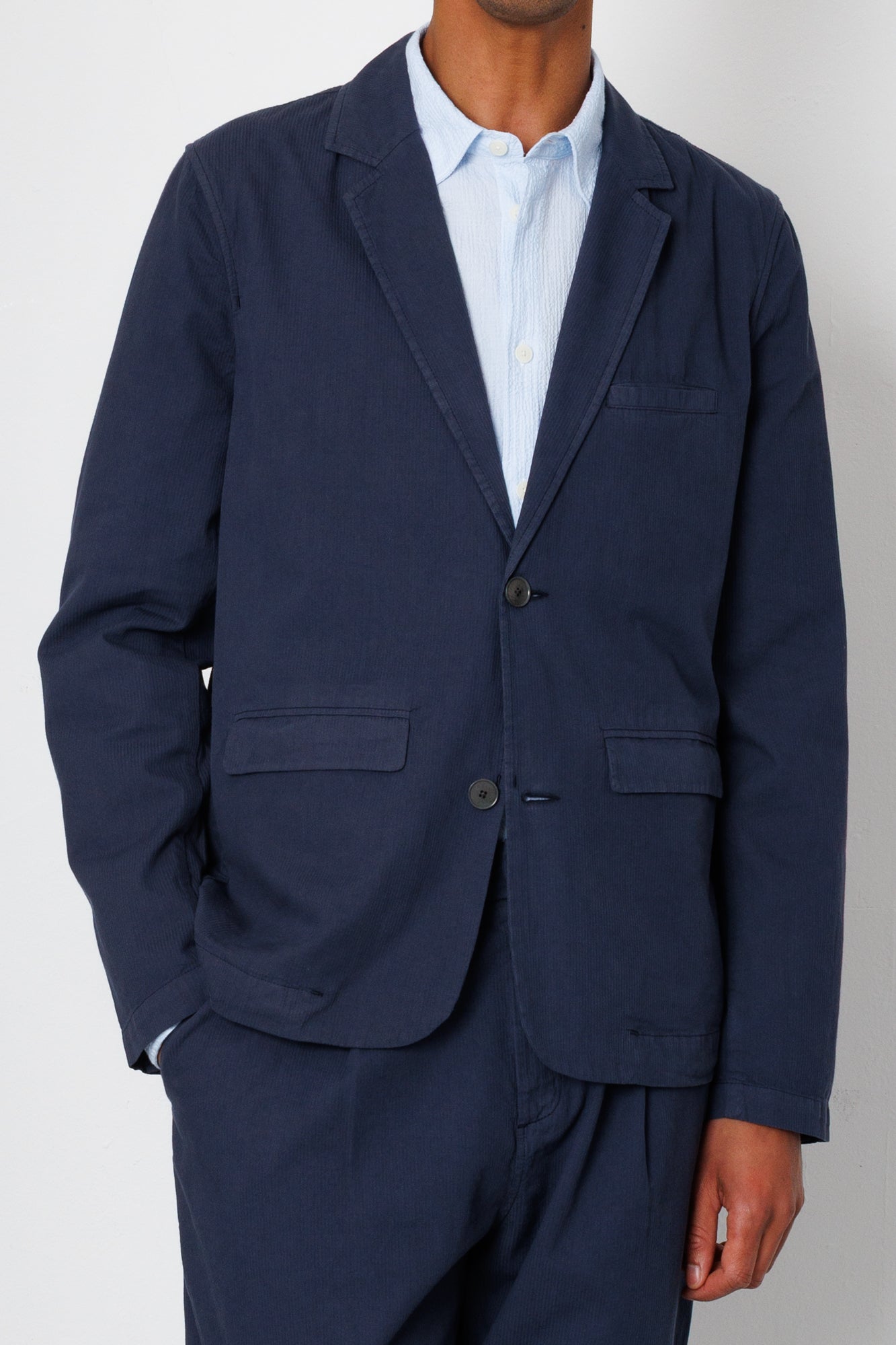 Folk | Folk Assembly Blazer - Soft Navy Mini Stripe
