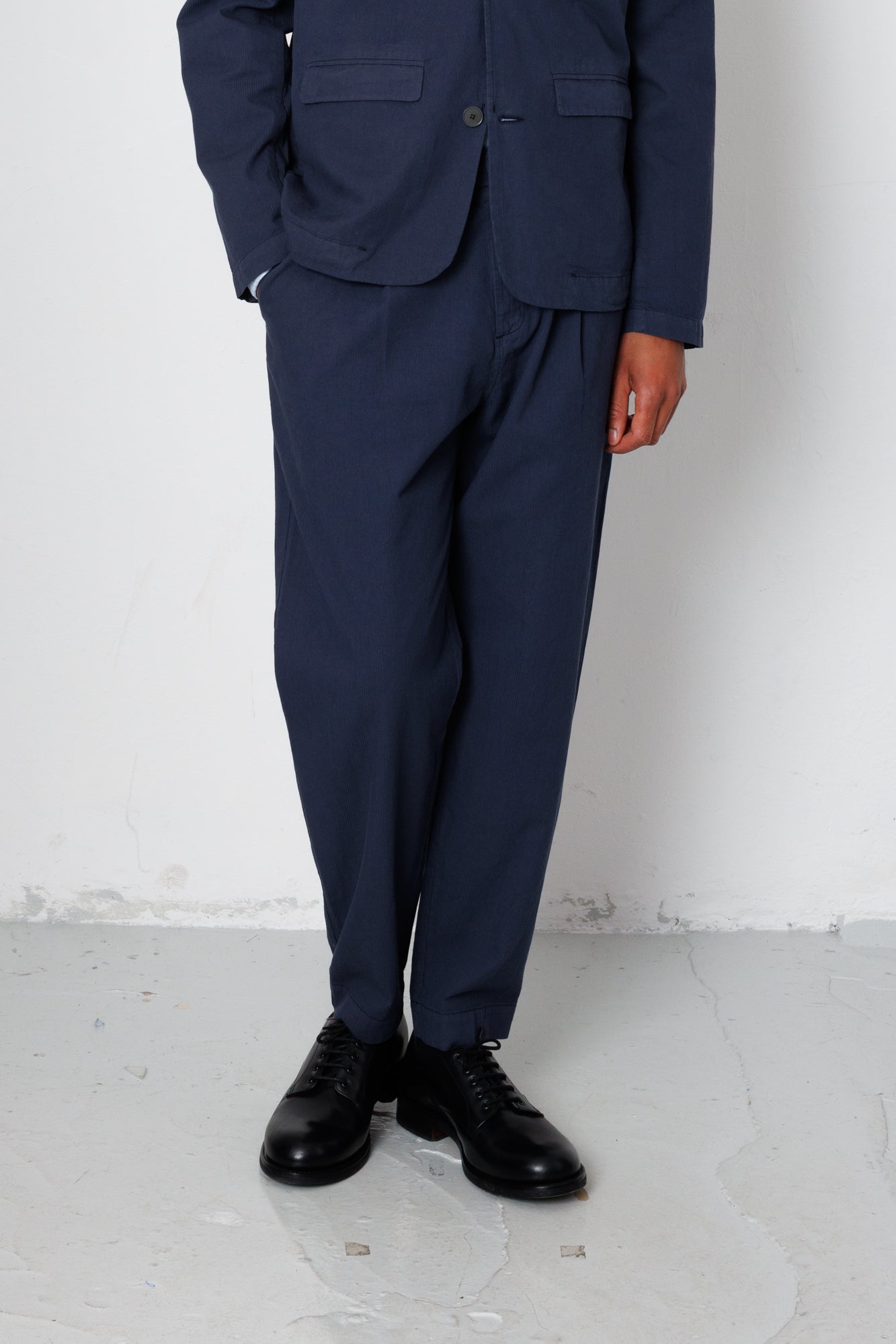 Folk | Folk Assembly Suit Trouser - Soft Navy Mini Stripe