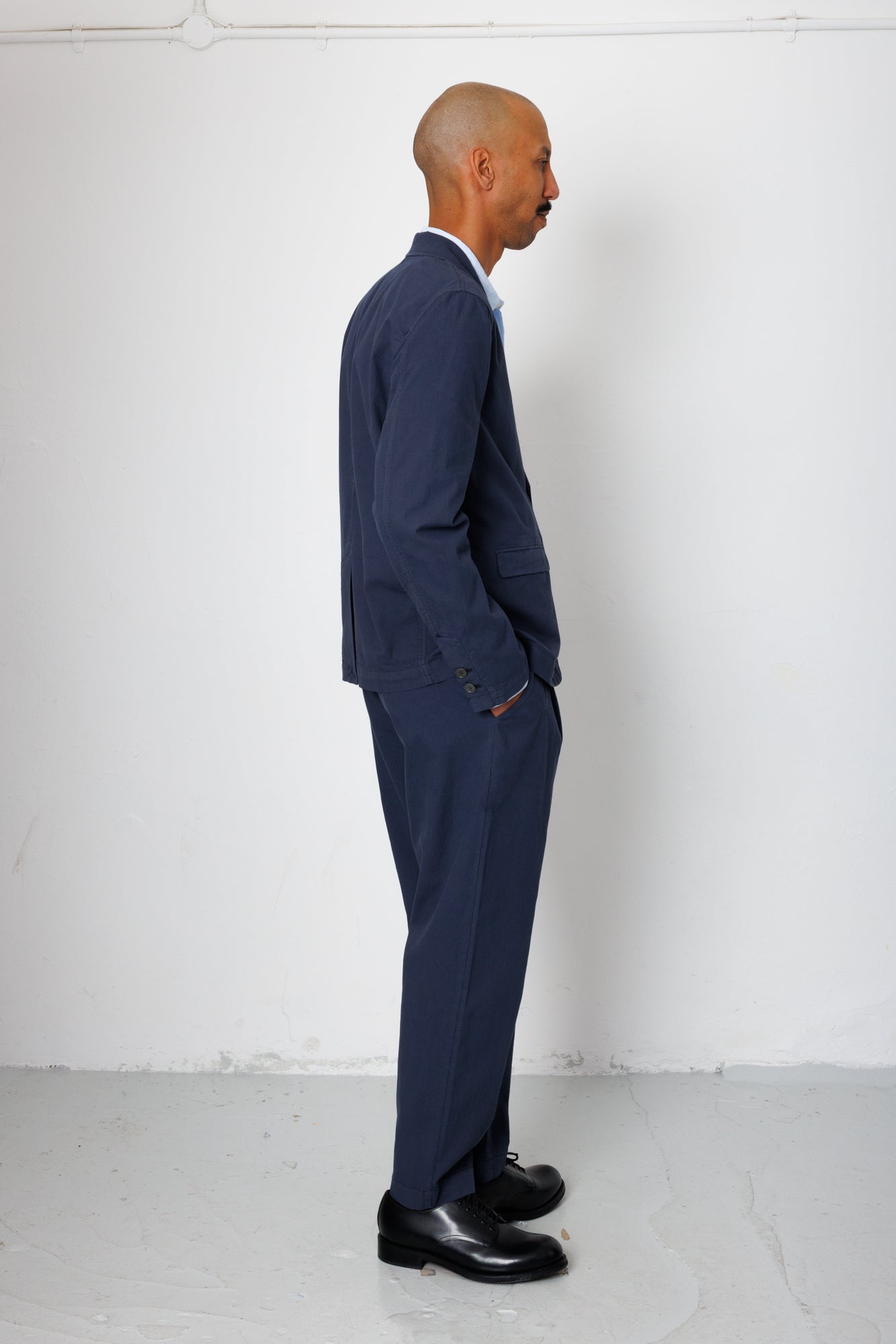 Folk | Folk Assembly Suit Trouser - Soft Navy Mini Stripe