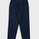 Navy blue pants on a light gray background