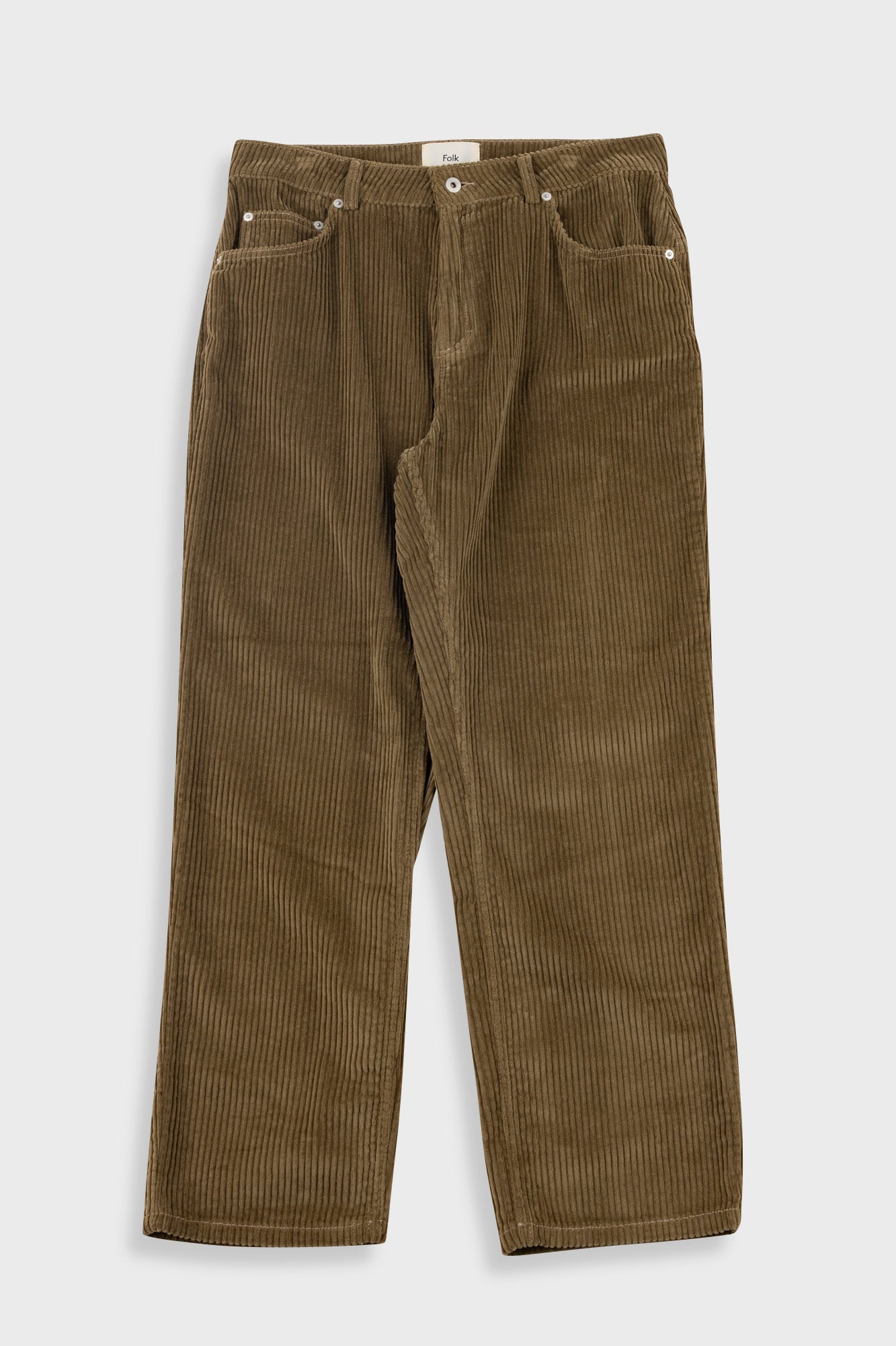 Brown corduroy pants on a white background