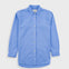 Blue button-up shirt on a light gray background