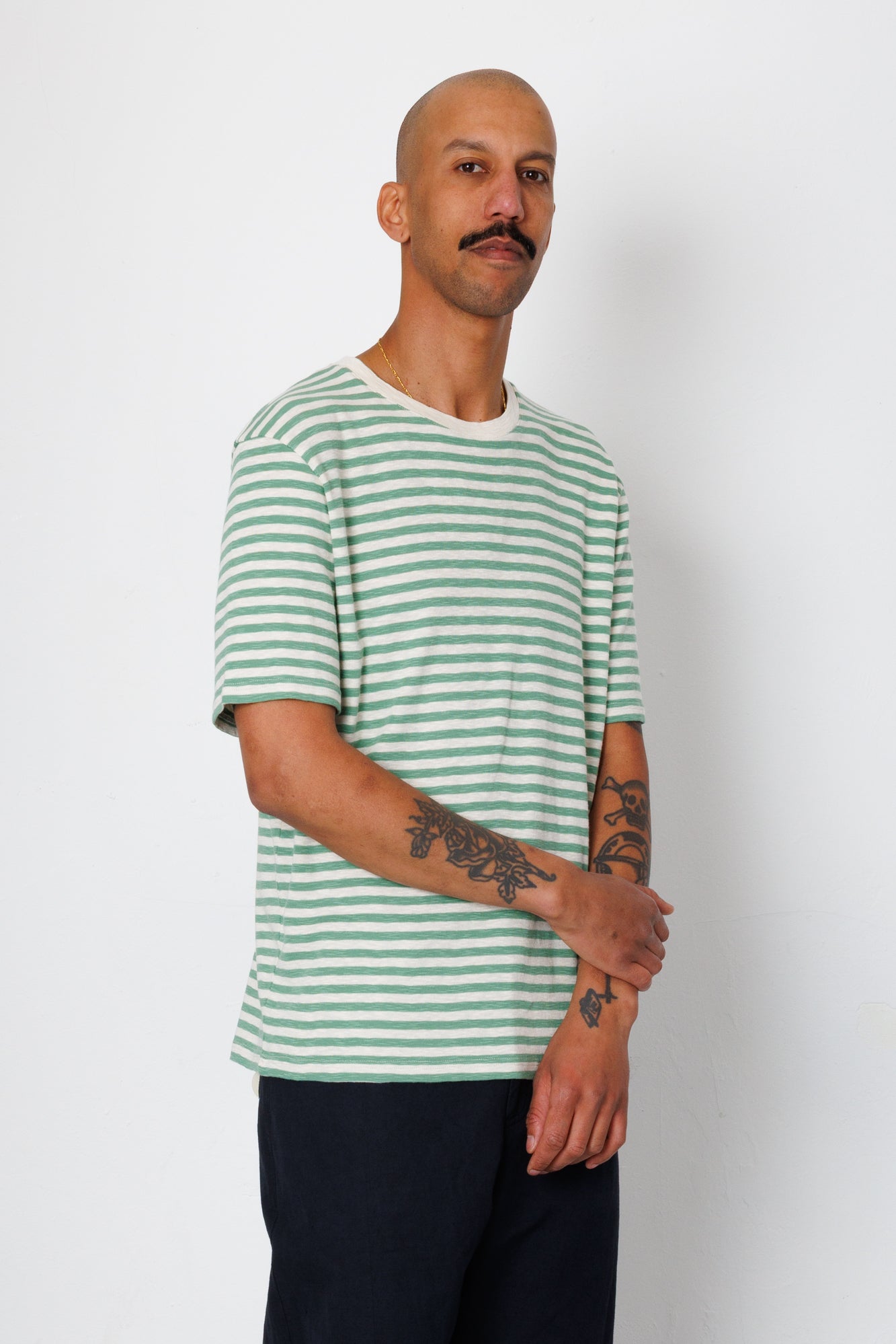 Folk | Folk Classic Striped T-Shirt - Soft Green Ecru