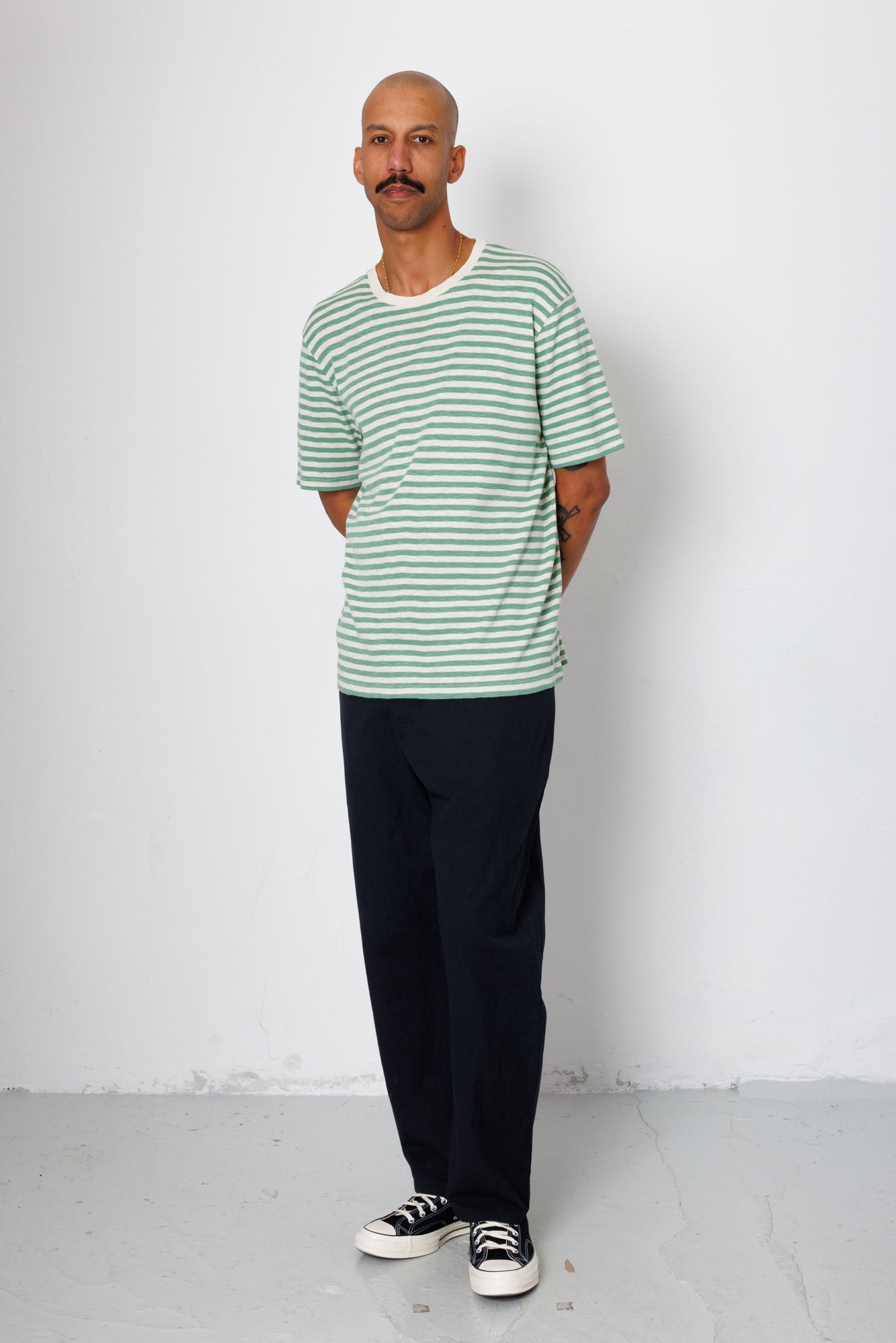 Folk | Folk Classic Striped T-Shirt - Soft Green Ecru