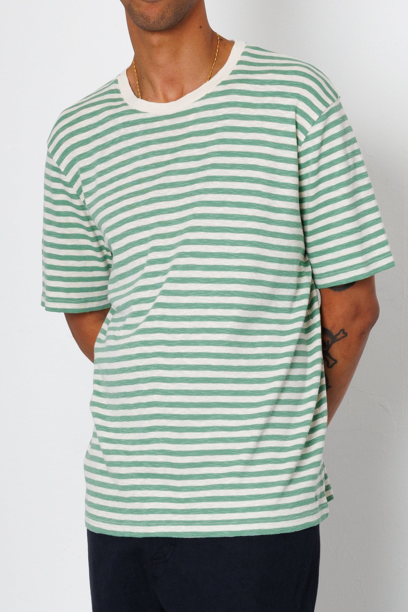 Folk | Folk Classic Striped T-Shirt - Soft Green Ecru