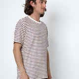 Man wearing a striped shirt against a white background