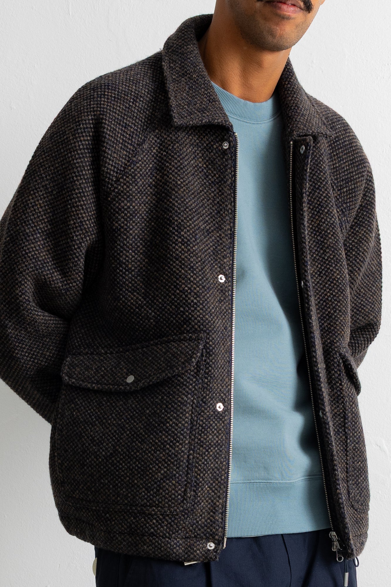 Folk | Folk Cropped Winter Coat - Navy Brown Texture