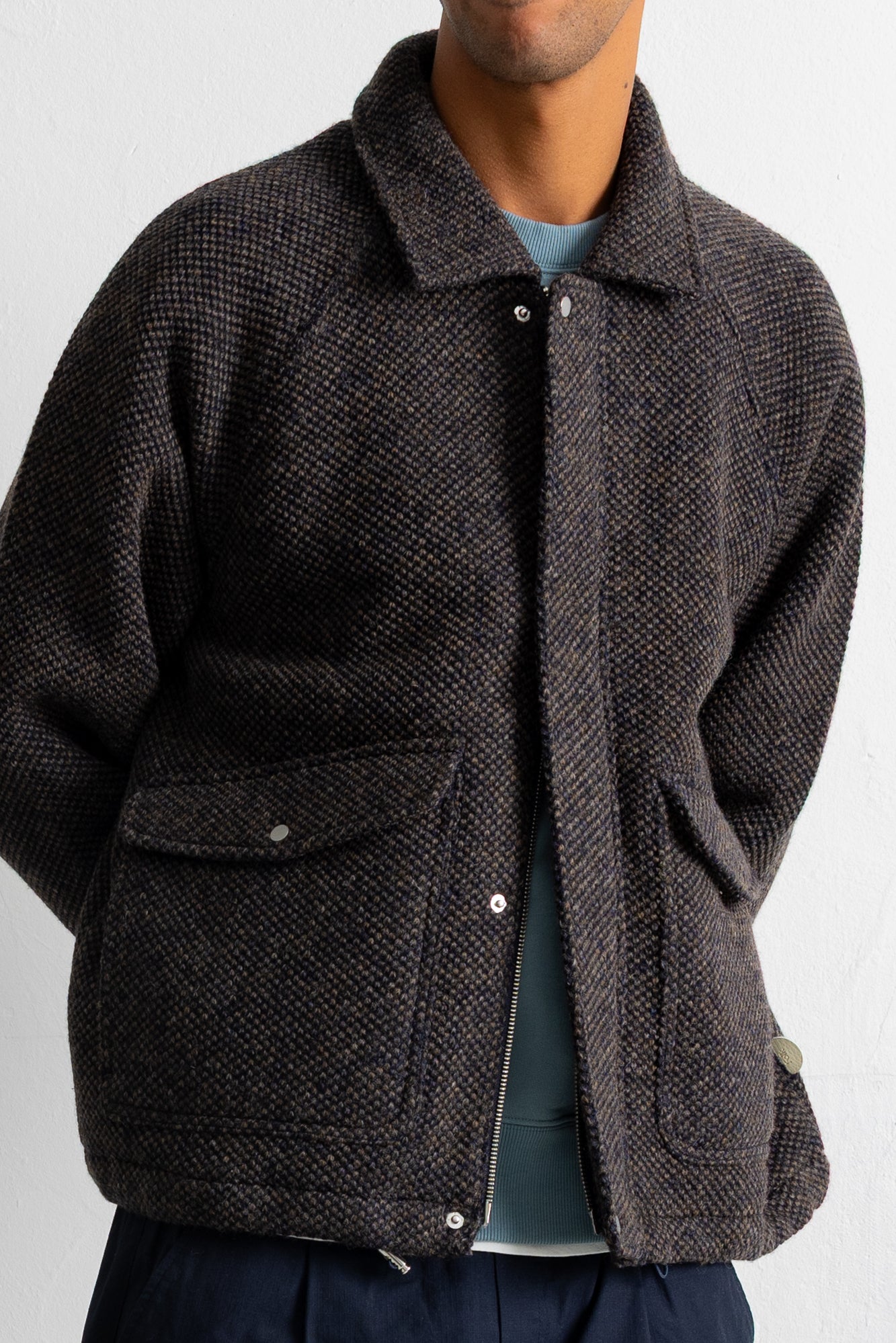 Folk | Folk Cropped Winter Coat - Navy Brown Texture