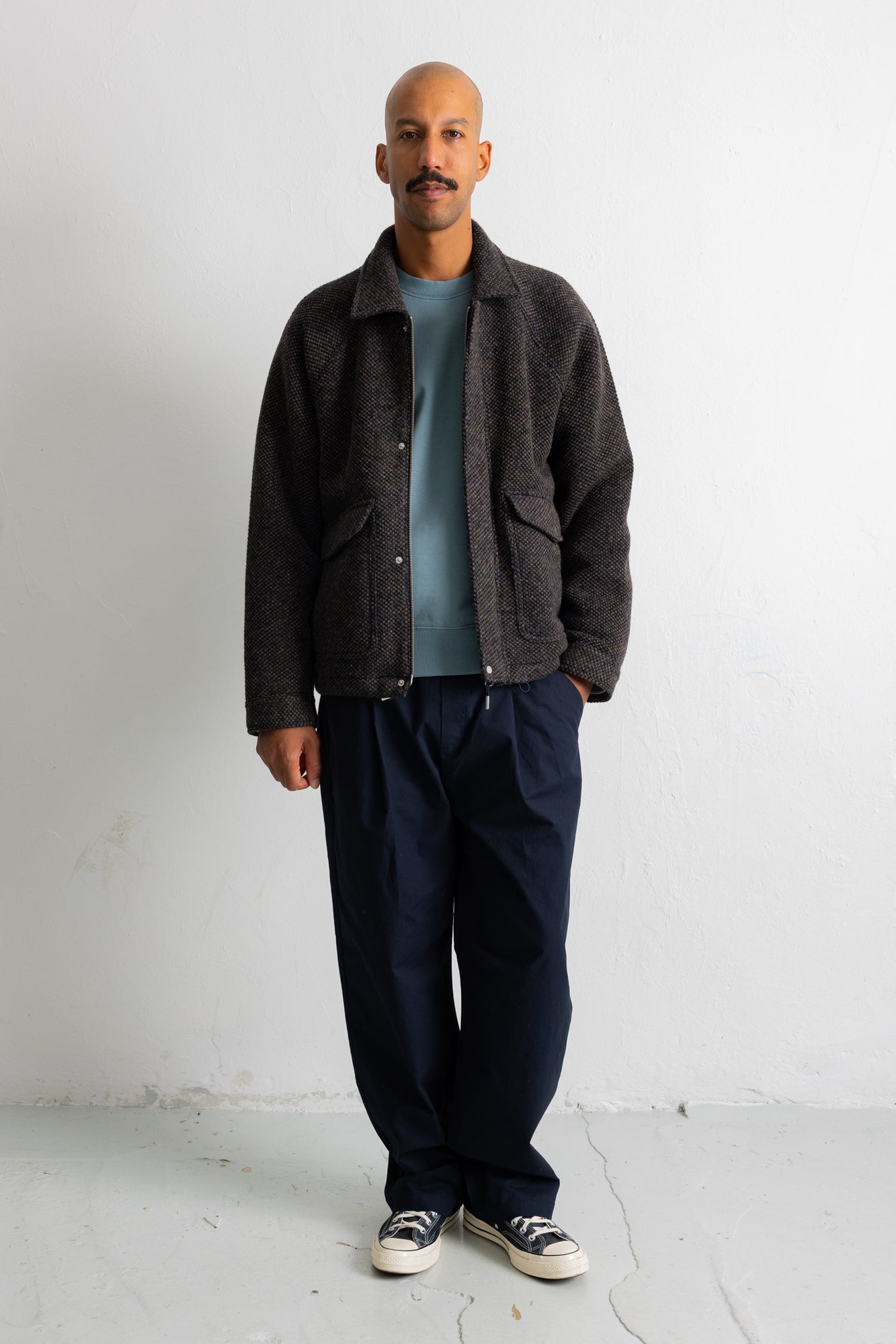 Folk | Folk Cropped Winter Coat - Navy Brown Texture