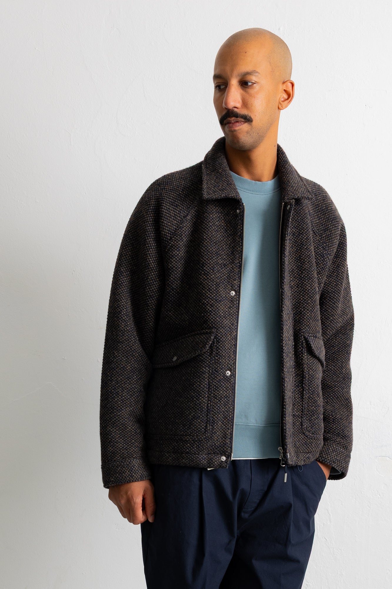 Folk | Folk Cropped Winter Coat - Navy Brown Texture