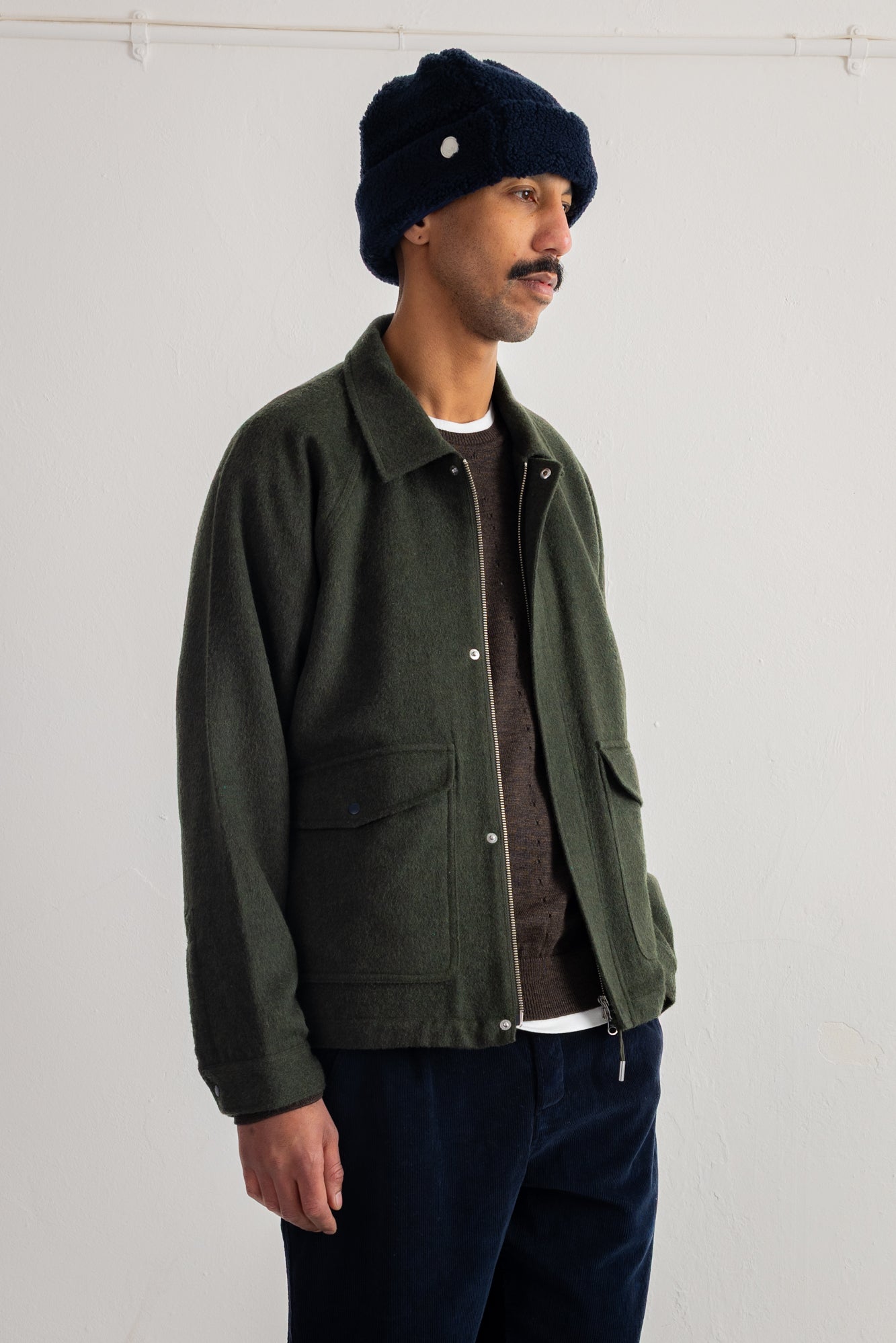 Cropped Winter Coat - Olive Brushed Wool