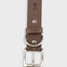 A brown leather belt with a silver-tone metal buckle and hardware, featuring the brand name 'Folk' debossed on the strap, shown against a light gray background.
