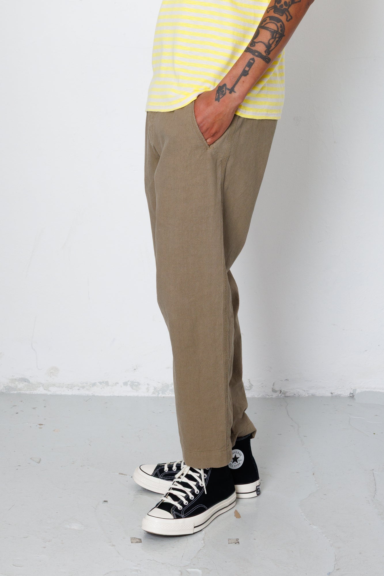 Folk | Folk Drawcord Assembly Pant - Khaki Cotton Linen