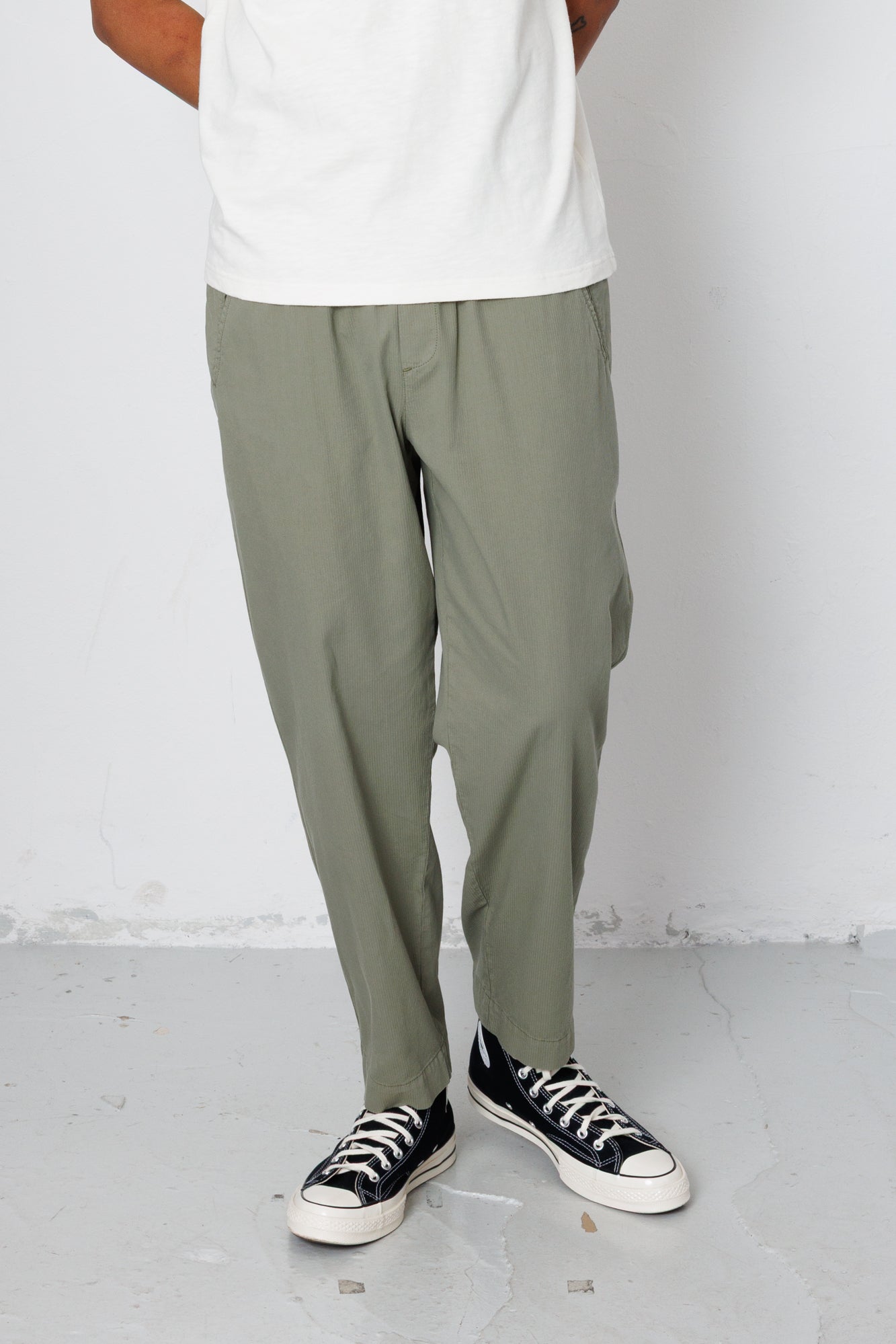 Folk | Folk Drawcord Assembly Pant - Light Sage Mini Stripe