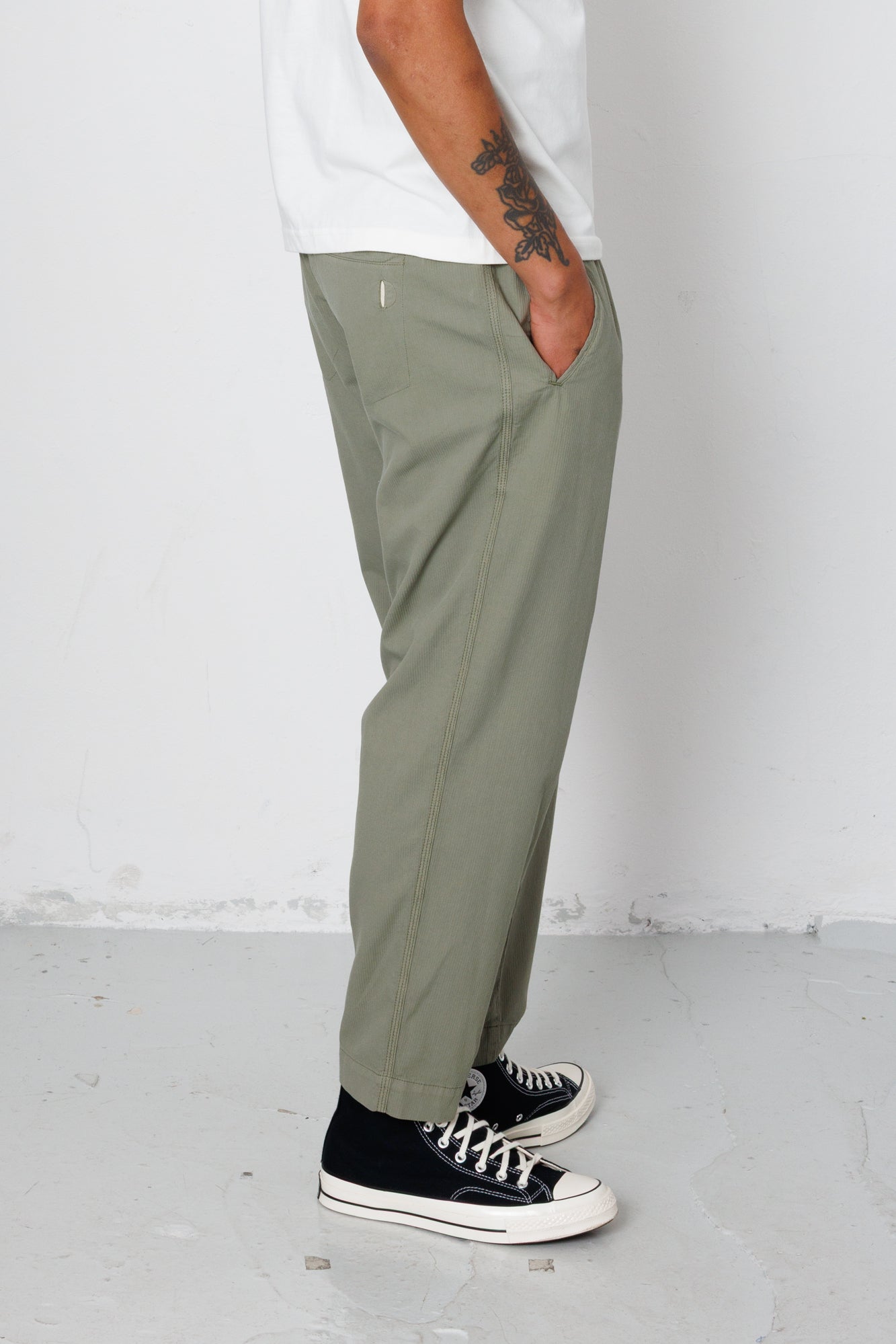 Folk | Folk Drawcord Assembly Pant - Light Sage Mini Stripe