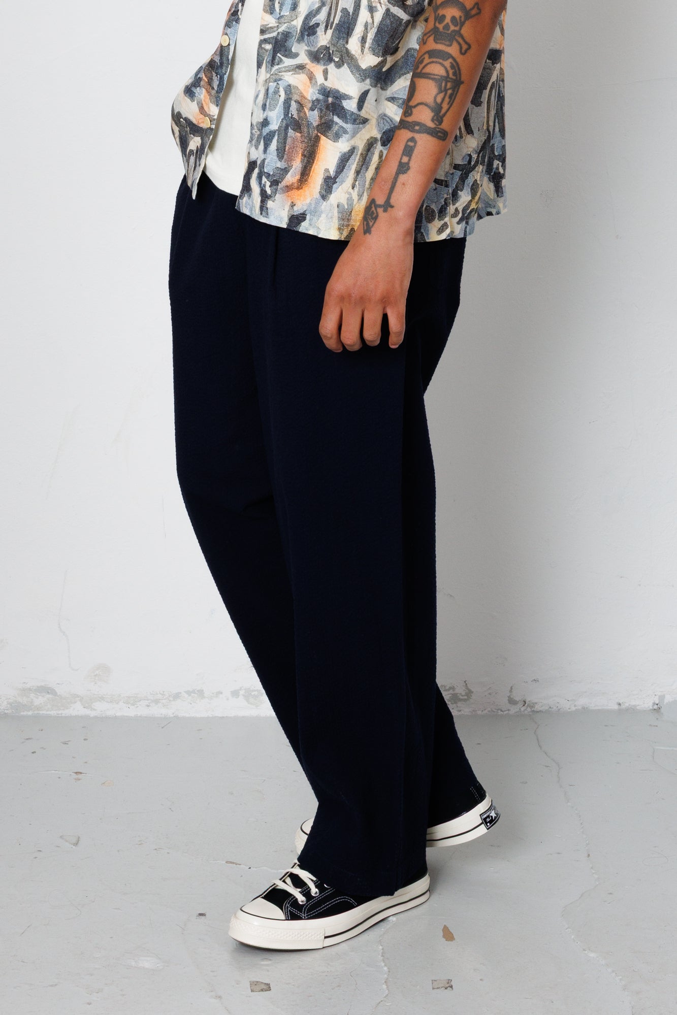Folk | Folk Drawcord Loose Trousers - Navy Seersucker